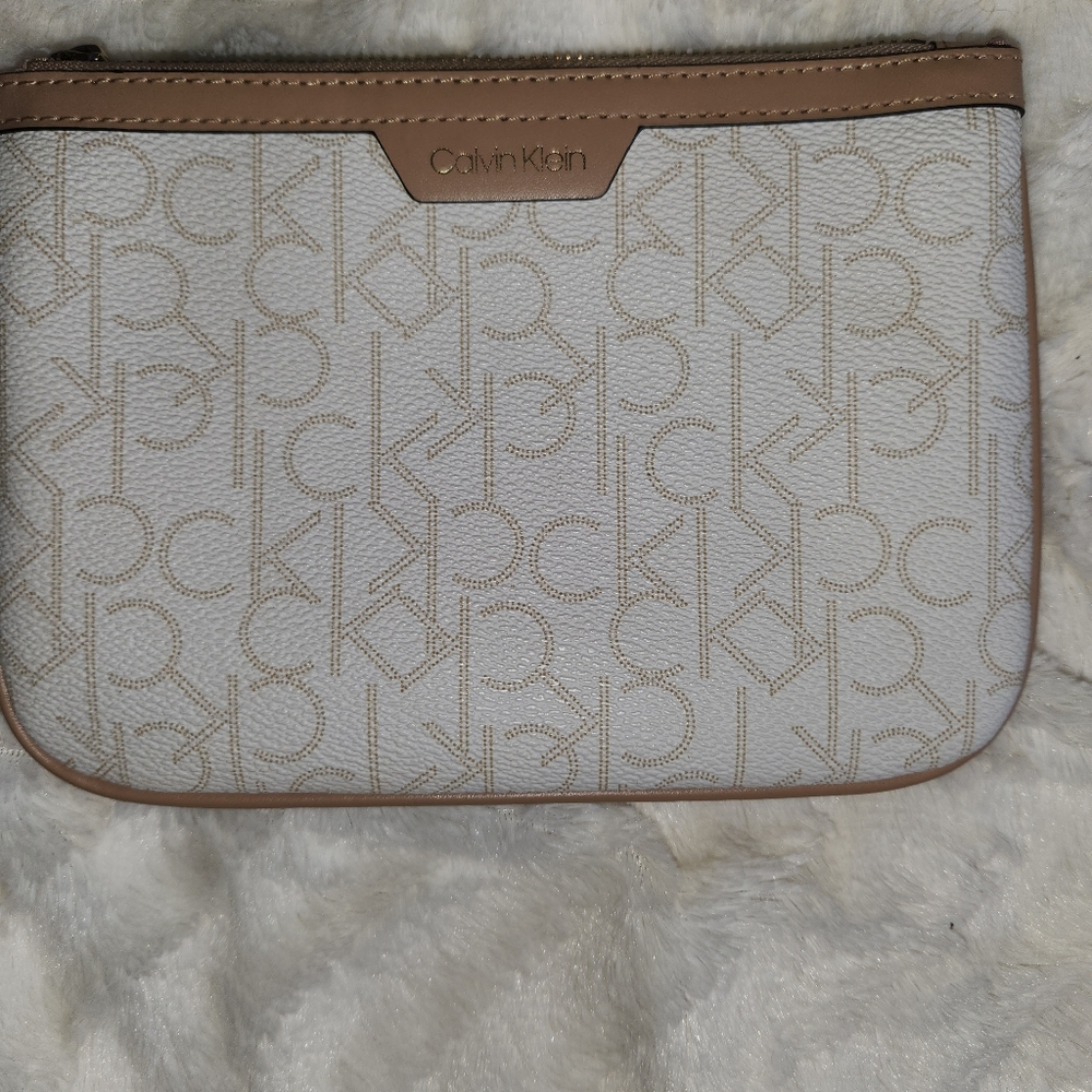 Calvin Klein Monogram Beige and Tan Clutch